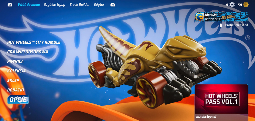 Menu w grze Hot Wheels