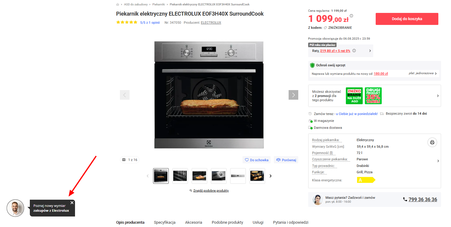 Okienko wyboru eksperta online Electrolux