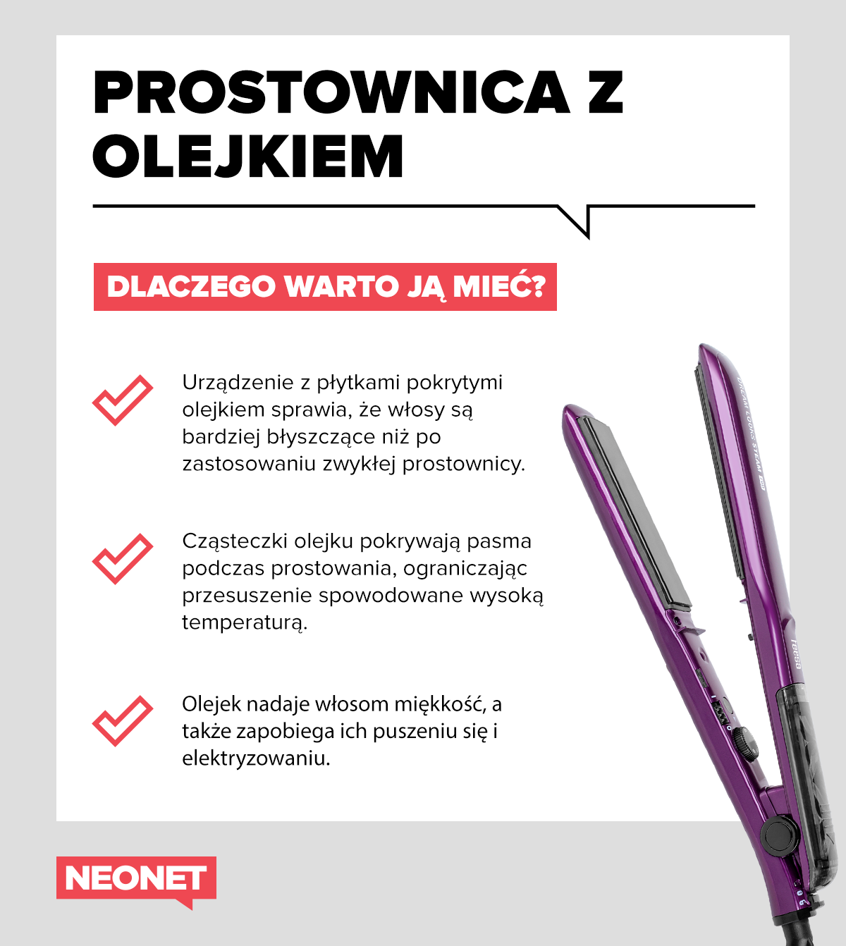 Prostownica z olejkiem infografika