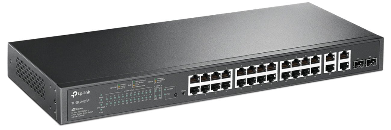 Switch TP-Link TL-SL2428P - Widok od przodu pod kątem