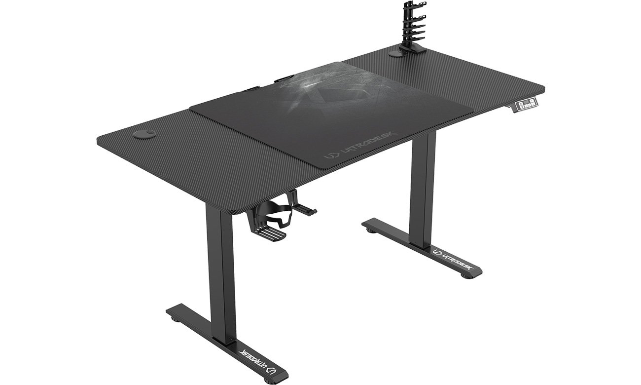 Biurko gamingowe Ultradesk Level V2 Czarne - Widok od przodu pod kątem