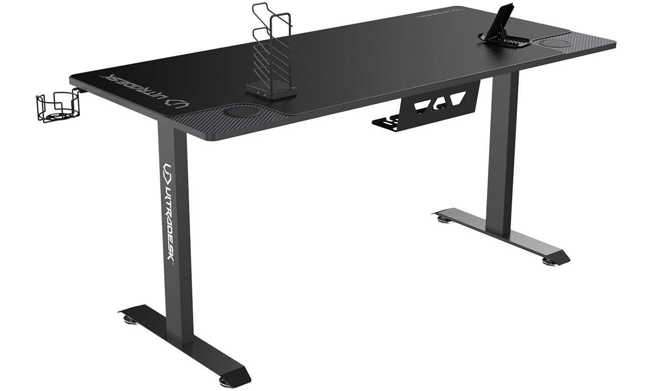 Biurko gamingowe Ultradesk Momentum Czarne - Widok od tyłu pod kątem