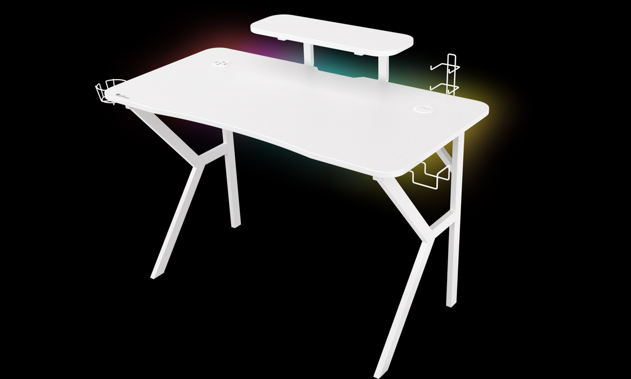 Biurko gamingowe Genesis HOLM 320 RGB Białe - Widok od przodu pod kątem