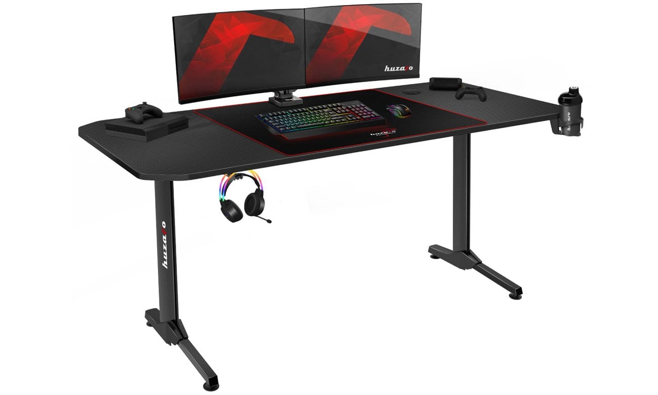 Biurko gamingowe Huzaro Hero 4.7 Czarne - Widok od przodu pod kątem