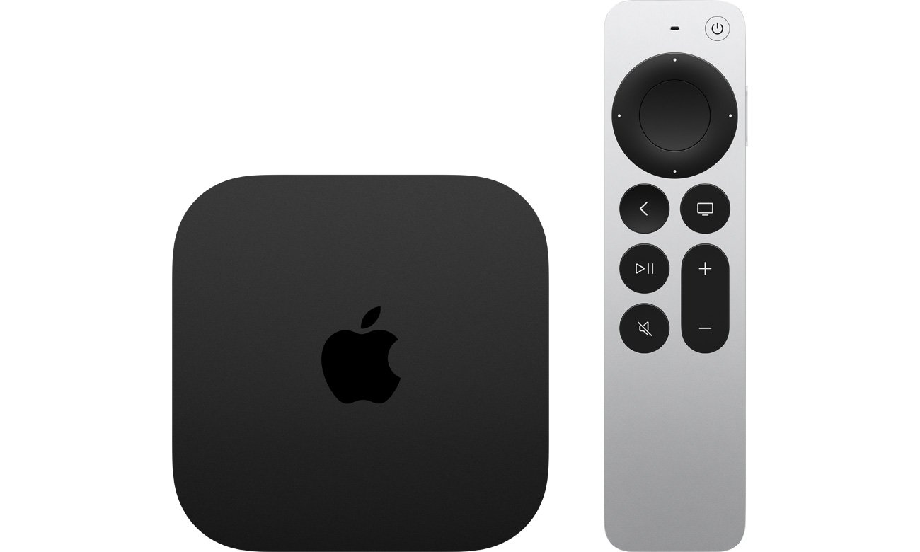 Apple TV 4K 64 GB (2022) - Widok od przodu + pilot