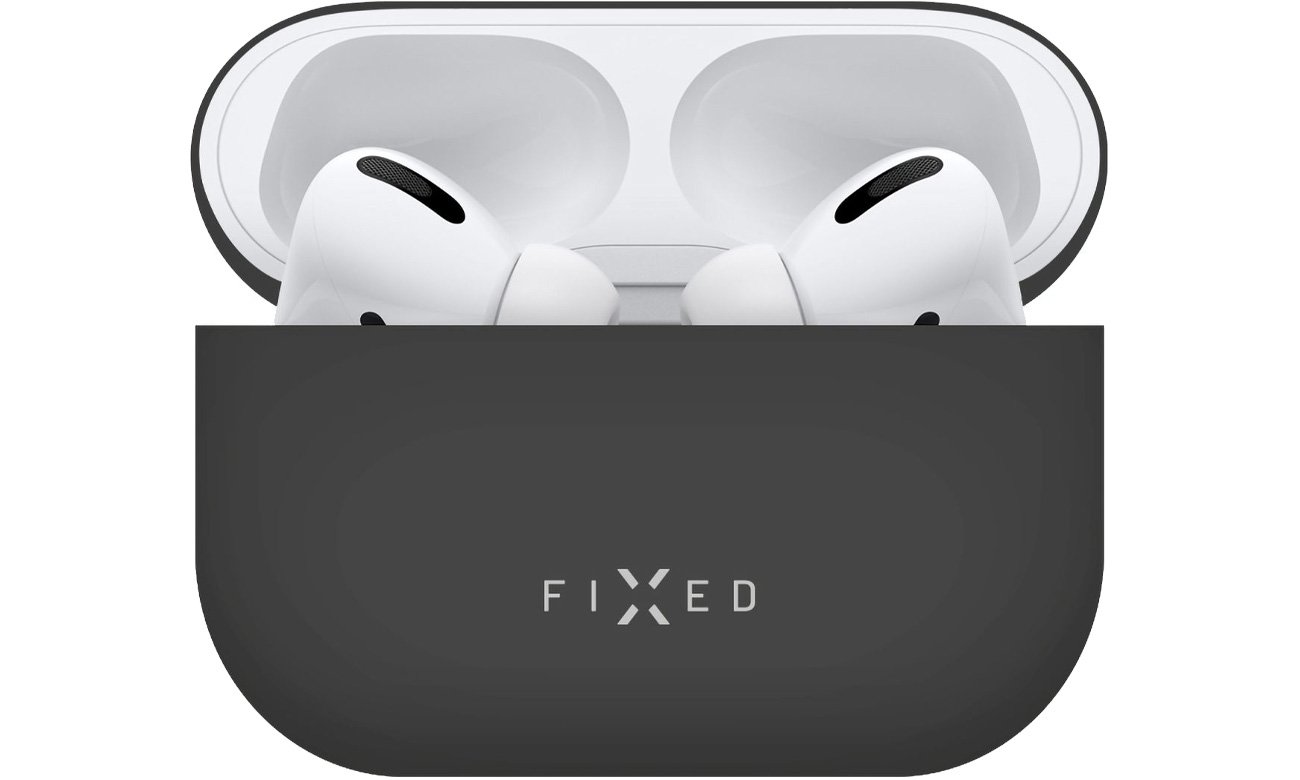 Etui ochronne FIXED Silky do Apple Airpods Pro Czarne - Widok od przodu, otwarte