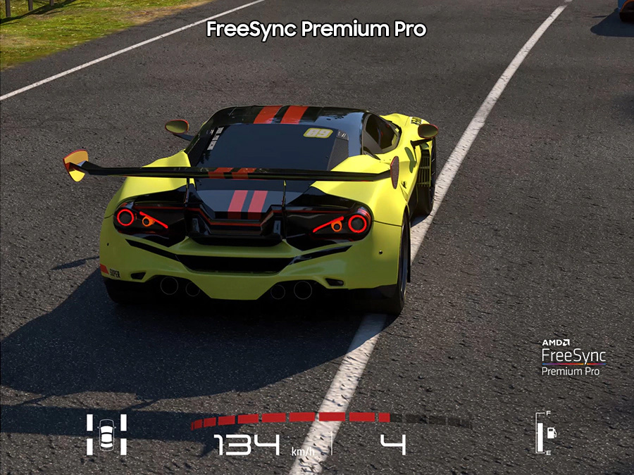 Zalety funkcji FreeSync Premium Pro ukazane na przykładzie szarpania obrazu, gdy jest ona wyłączona.