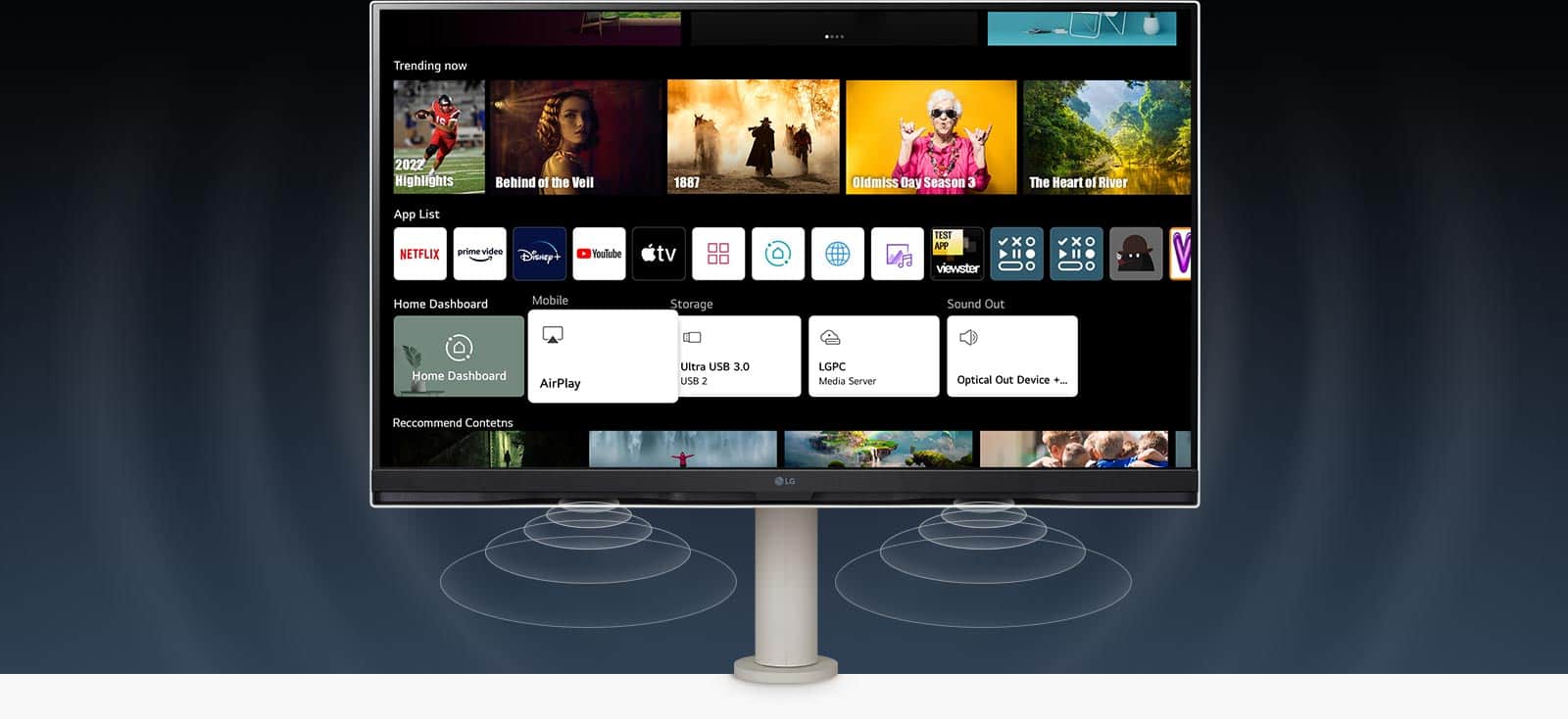 Wbudowane aplikacje webOS22 umożliwiają dostęp do szerokiej gamy filmów i programów. Dwa głośniki stereo o mocy 5 W zapewniają pełne wrażenia dźwiękowe.