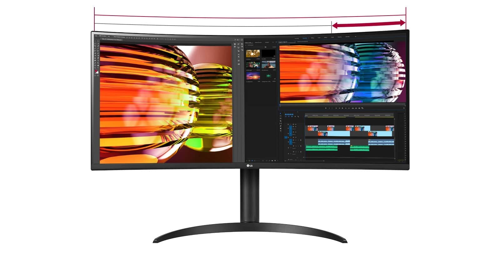 Ekran QHD o proporcjach 21:9 umożliwia oglądanie filmów podczas edycji i korzystanie z wtyczek audio.