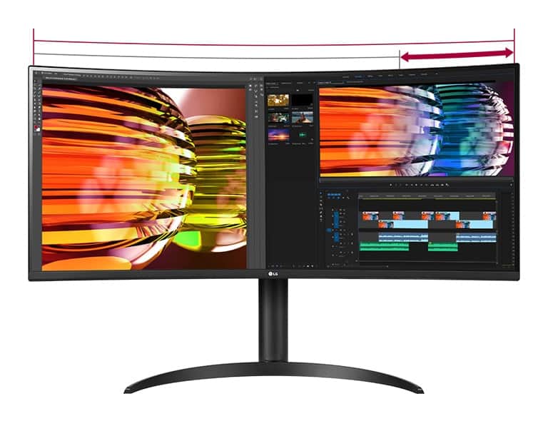 Ekran QHD o proporcjach 21:9 umożliwia oglądanie filmów podczas edycji i korzystanie z wtyczek audio.
