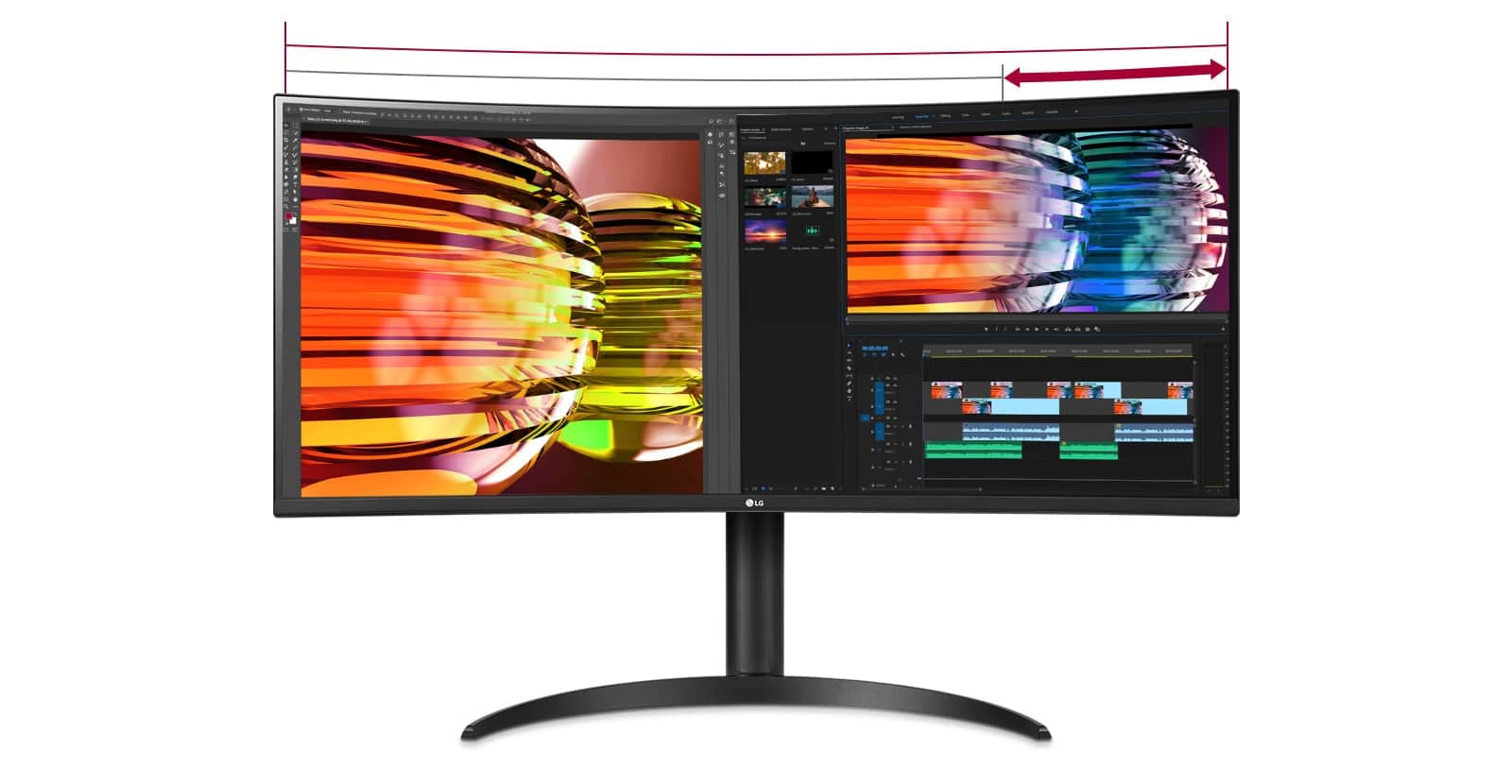 Ekran QHD o proporcjach 21:9 pozwala na oglądanie filmów podczas edycji wideo oraz korzystanie z wtyczek audio i efektów.