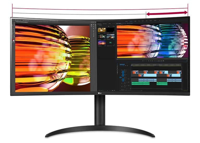 Ekran QHD o proporcjach 21:9 pozwala na oglądanie filmów podczas edycji wideo oraz korzystanie z wtyczek audio i efektów.