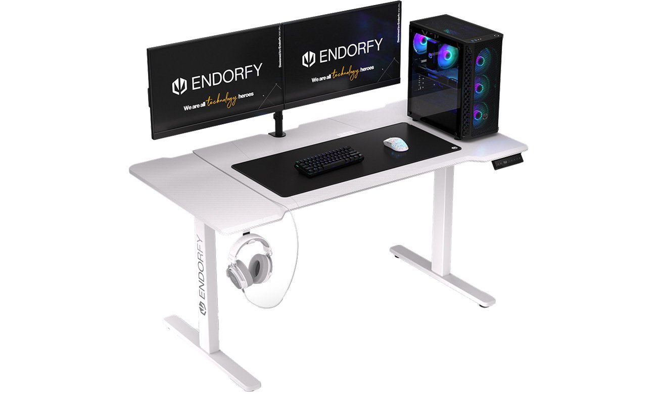 Biurko ENDORFY Atlas L Electric Onyx White z wyposażeniem komputerowym
