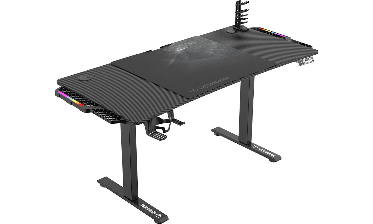 Biurko gamingowe Ultradesk Level V2 LED RGB Czarny - Widok od przodu pod kątem
