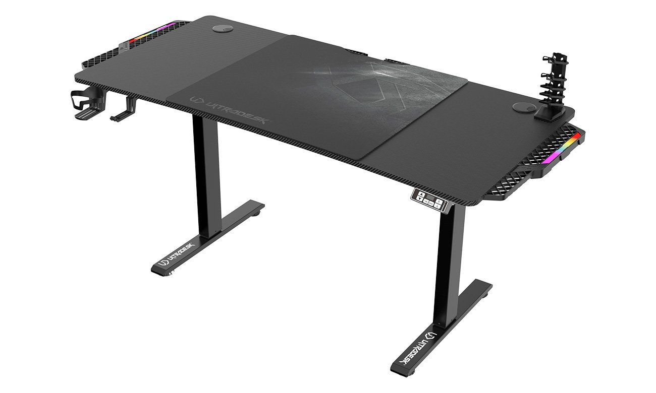 Biurko gamingowe Ultradesk Level V2 LED RGB Czarny - Widok od przodu pod kątem