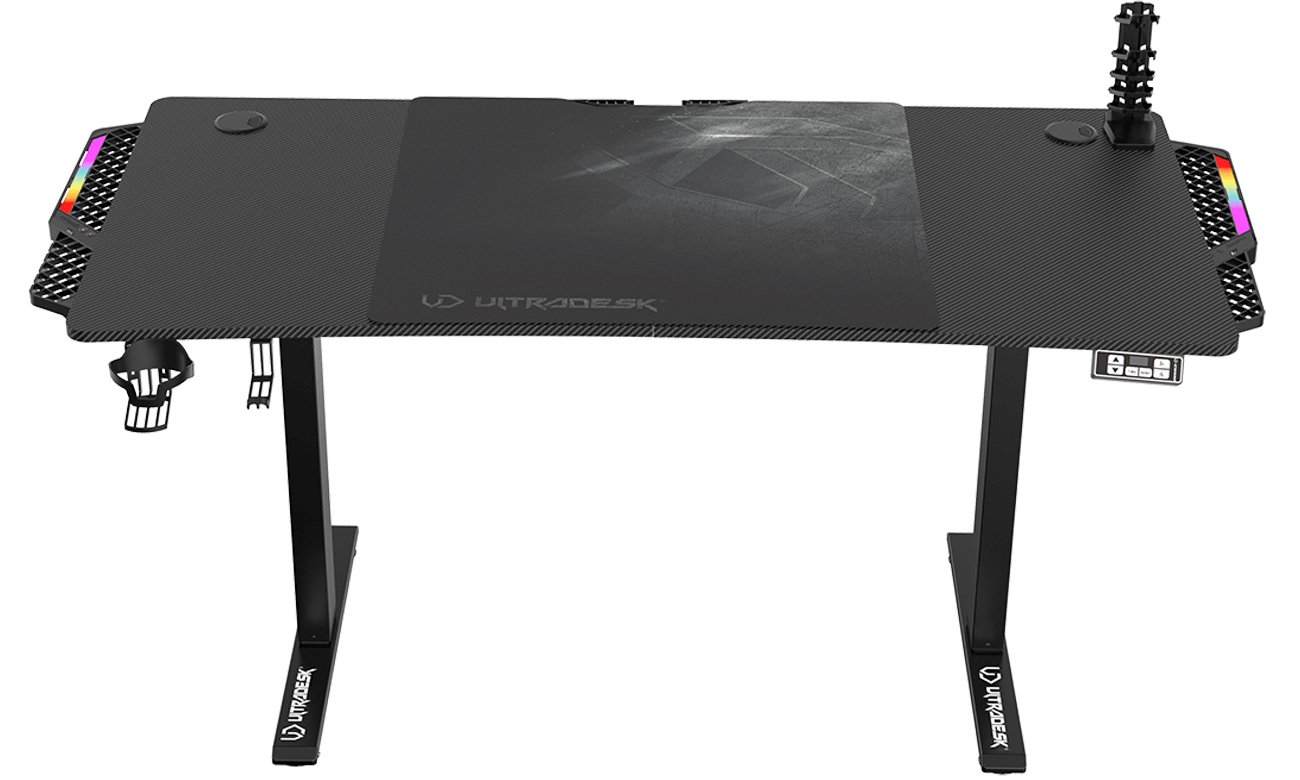 Biurko gamingowe Ultradesk Level V2 LED RGB Czarny - Widok od przodu
