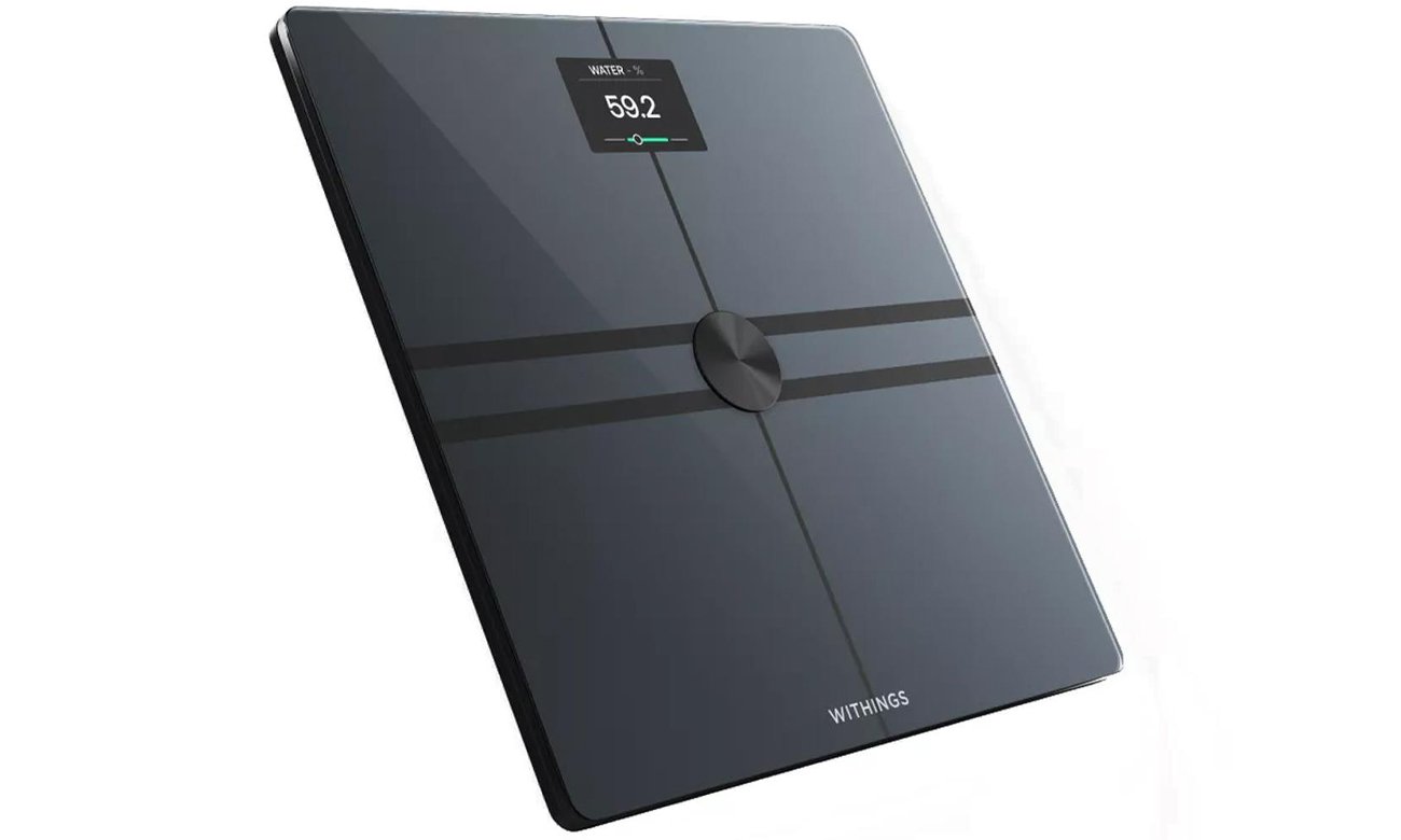 Czarna inteligentna waga Withings Body Comp - widok od przodu pod kątem