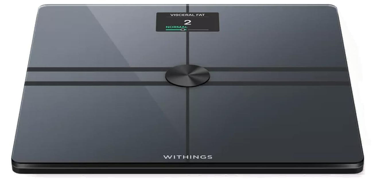Czarna inteligentna waga Withings Body Comp - widok od przodu pod kątem