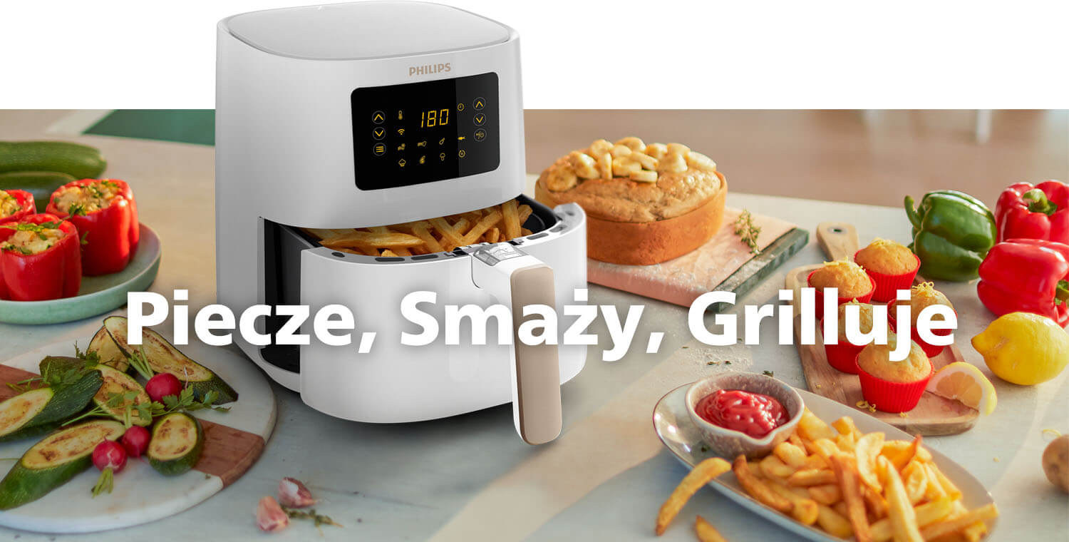 Zdjęcie pokazuje szerokie możliwości przyrządzania potraw z Philips OVI HD9255/30