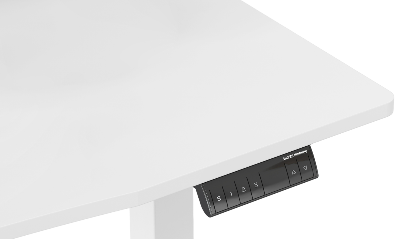 Biurko elektryczne Silver Monkey ED-140 White - Zbliżenie na blat z panelem
