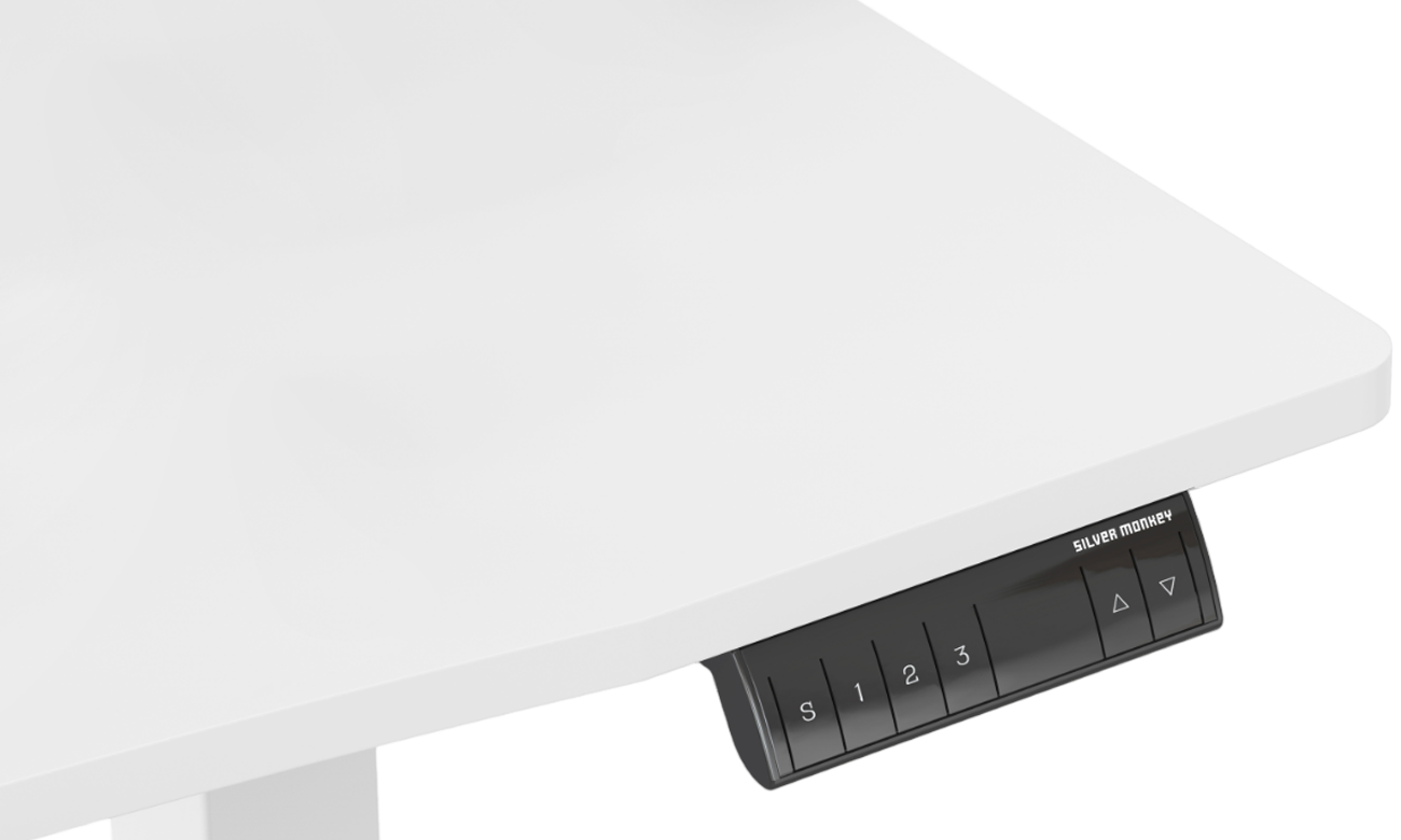 Biurko elektryczne Silver Monkey ED-120 White - Zbliżenie na blat z panelem