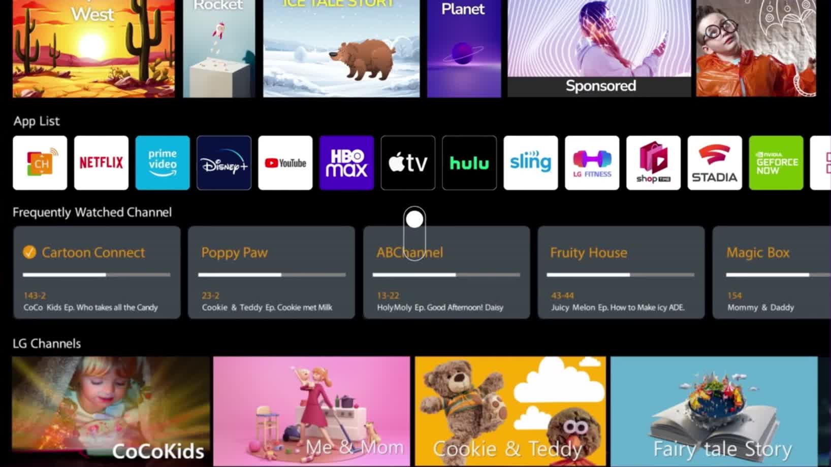 Wideo przedstawiające telewizor LG UHD z trzema różnymi profilami na jednym koncie.