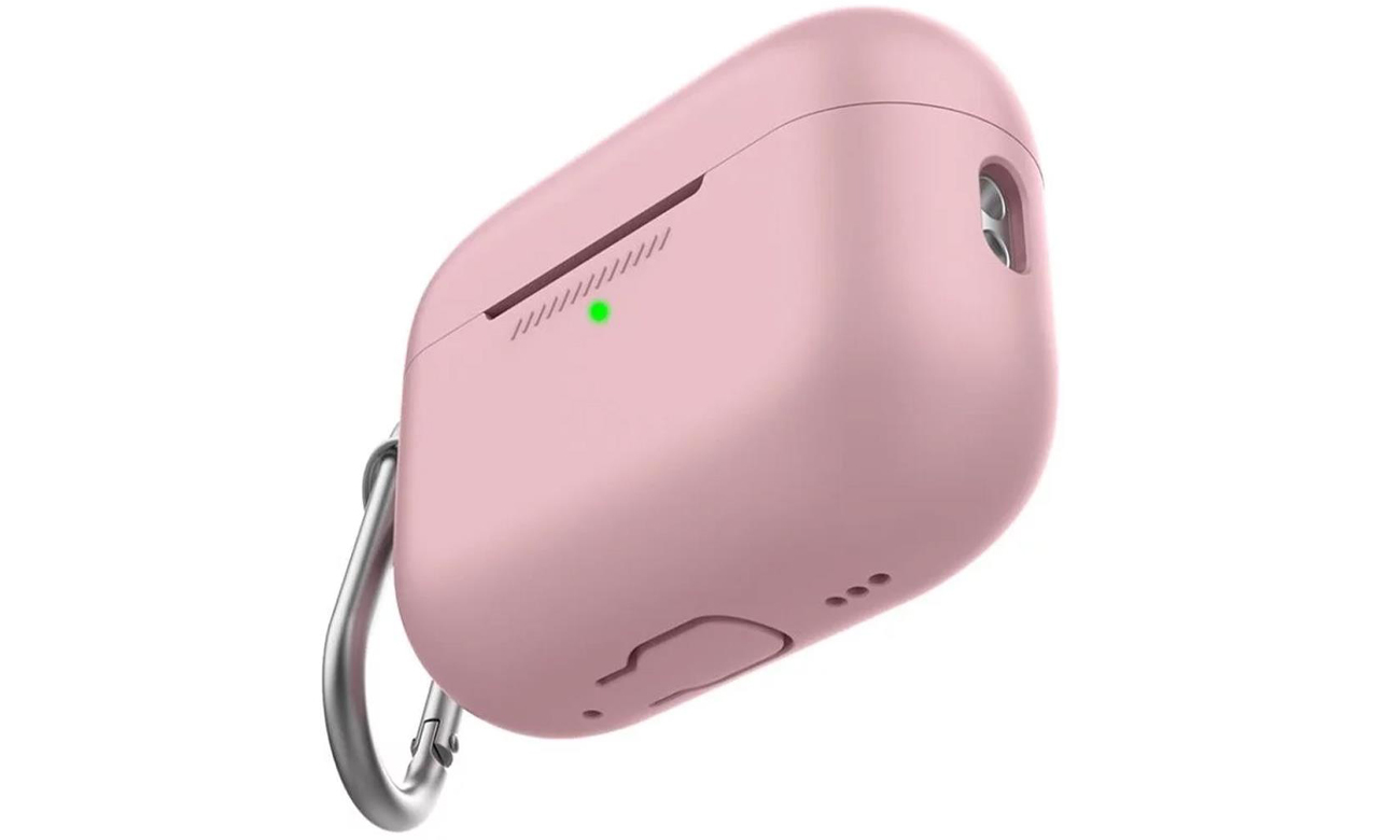 Etui KeyBudz Elevate Keychain do AirPods Pro 2 Różowe - Widok od przodu pod kątem, zamknięte etui