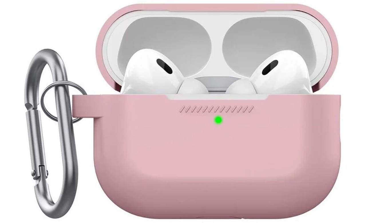 Etui KeyBudz Elevate Keychain do AirPods Pro 2 Różowe - Widok od przodu, otwarte etui