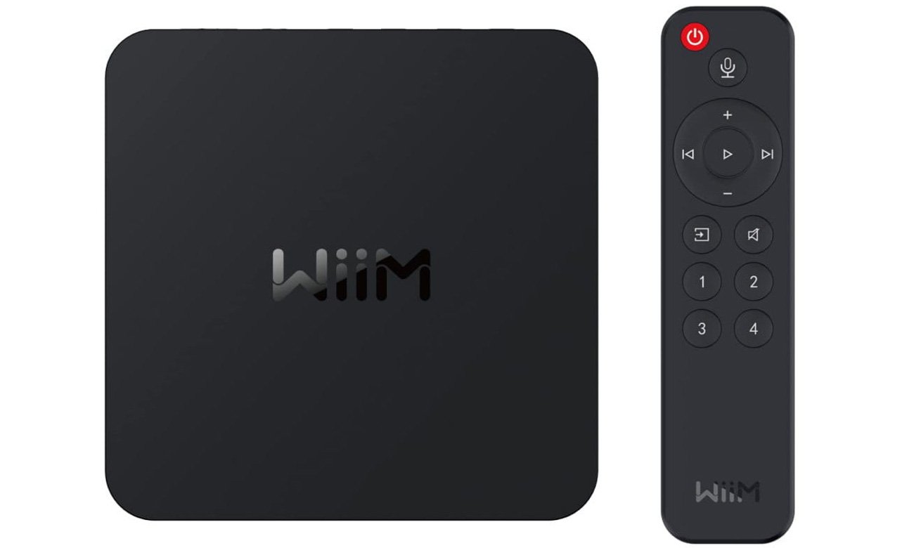 Streamer muzyczny WiiM Pro+ - Widok od przodu wraz z pilotem