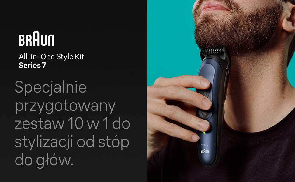 Braun All-In-One Style Kit Series 7. Specjalnie przygotowany zestaw 10 w 1 do stylizacji od stóp do głów.