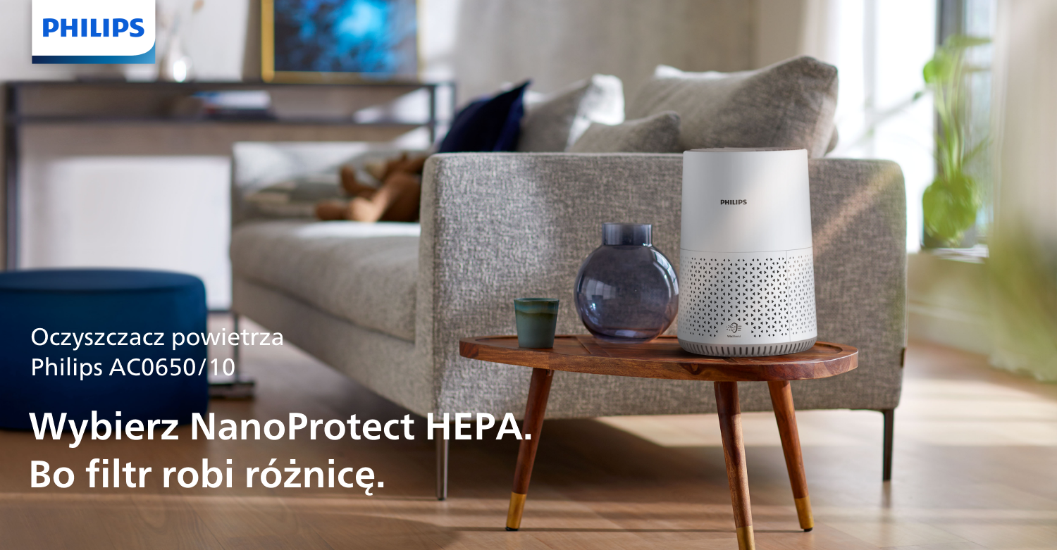 Dostępny w ofercie Neonet kompaktowy oczyszczacz powietrza Philips AC0650/10 – czyste powietrze w zasięgu ręki
