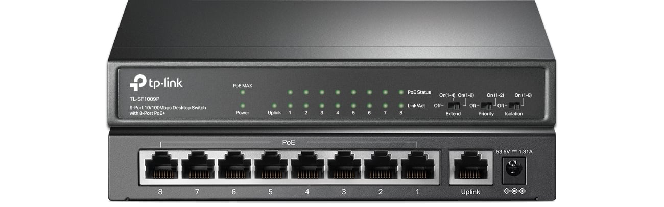 TP-Link TL-SF1009P przód, tył