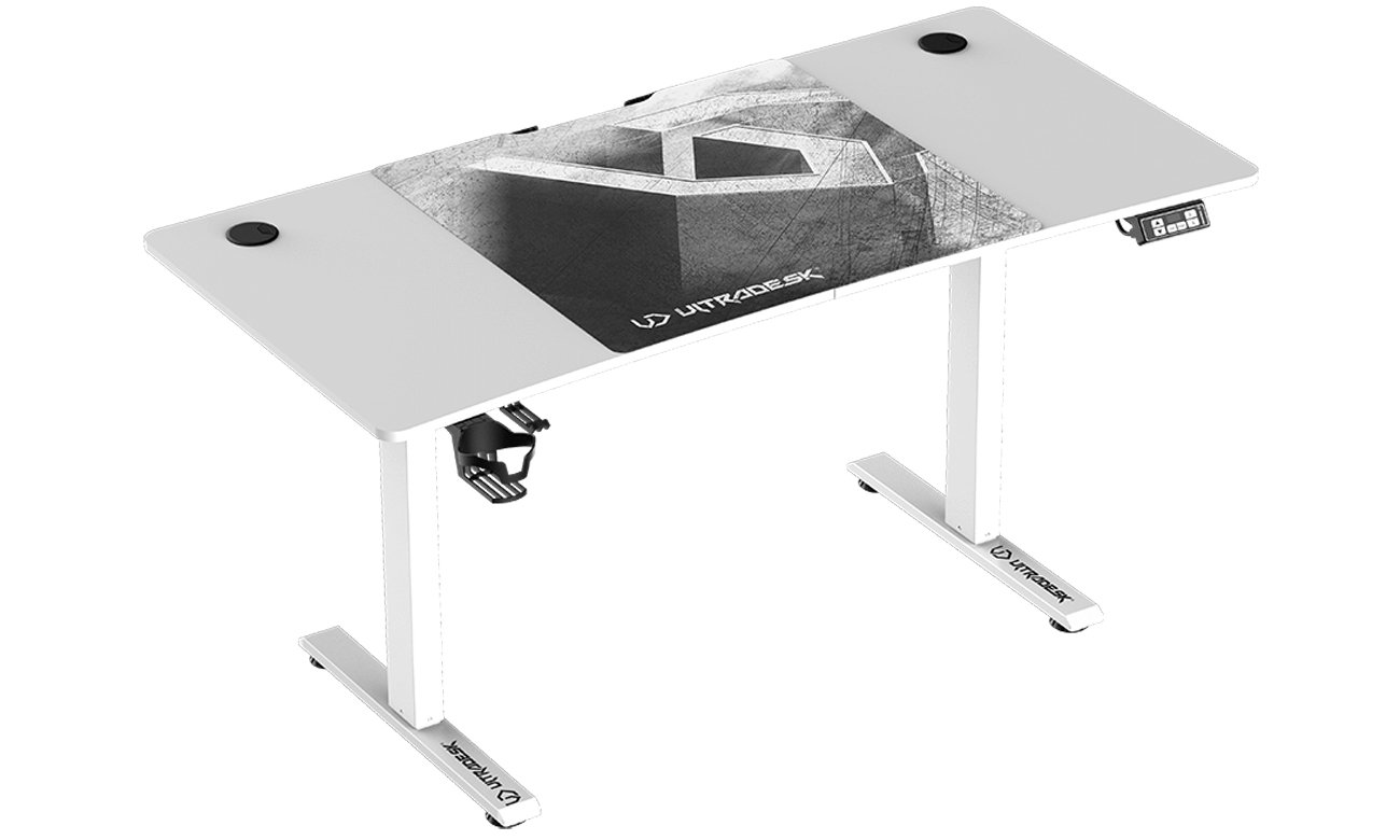 Biurko gamingowe Ultradesk Level V2 Białe - Widok od przodu pod kątem