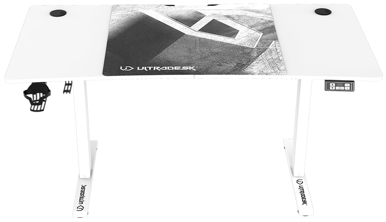 Biurko gamingowe Ultradesk Level V2 Białe - Widok od przodu