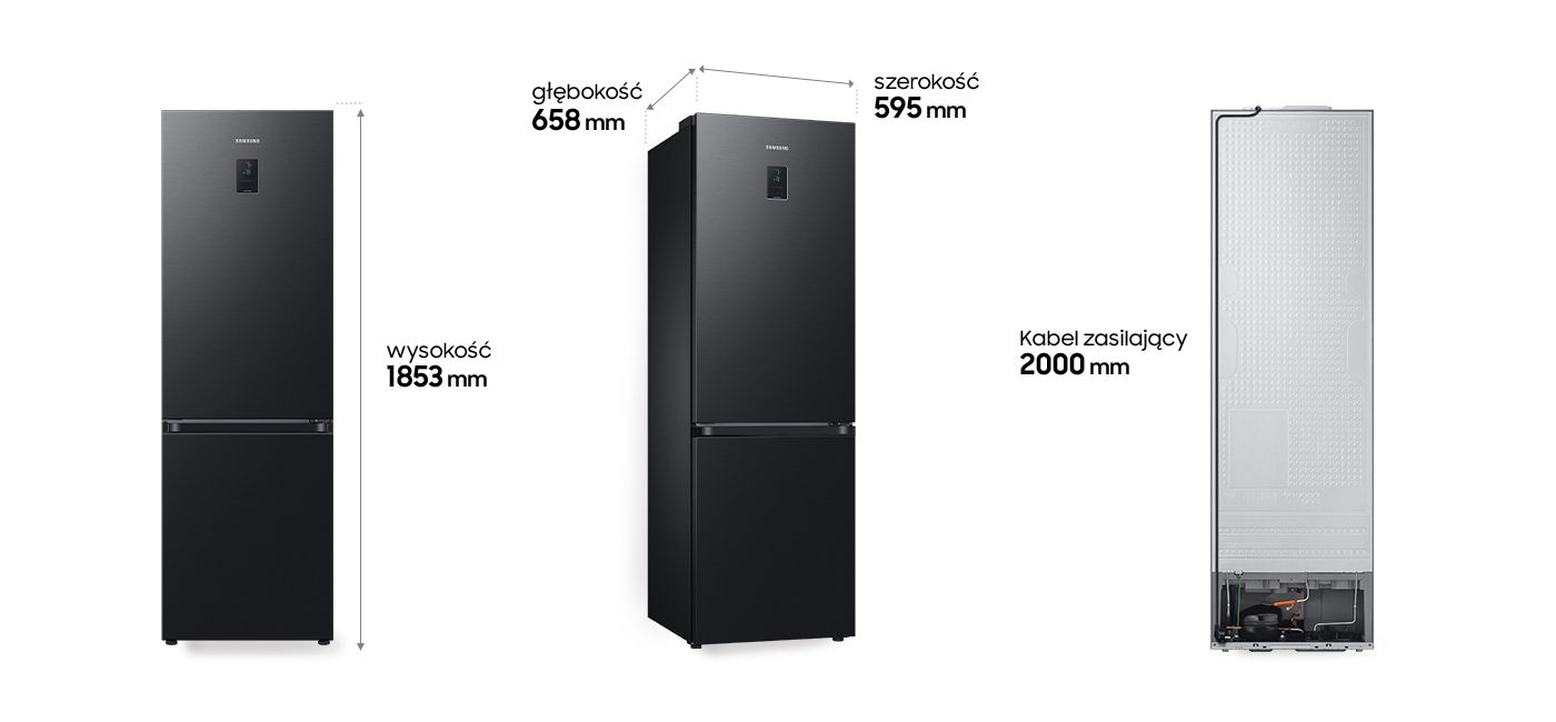 Wymiary lodówki Samsung Grand+ RB34C675EBN: czarny kolor