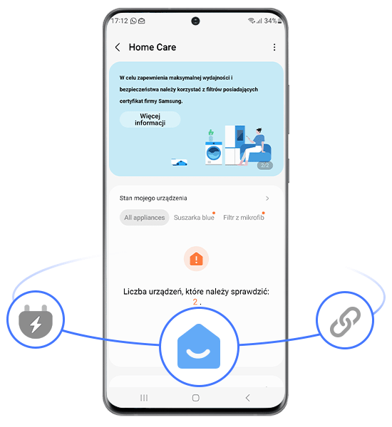 SmartThings Home Care w aplikacji pralki WW80CGC04DAE marki Samsung z Neonet