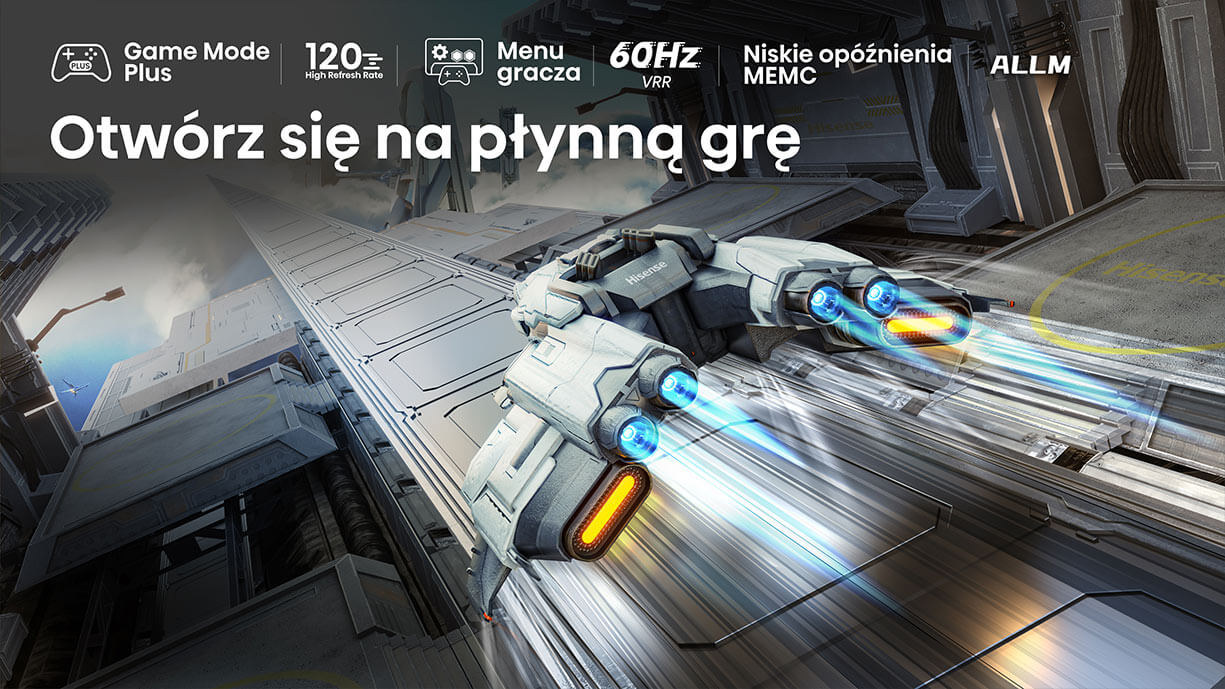Game Mode Plus -  120 High Refresh Rate - Menu Gracza -  60Hz VRR - Niskie opóźnienia MEMC -  ALLM -  Otwórz się na płynną grę