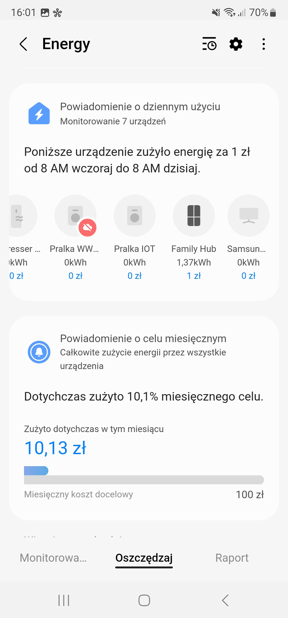 Prezentacja zysków w aplikacji SmartThings