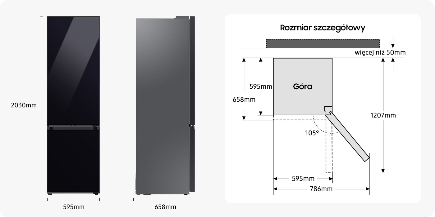 Wysokość, szerokość i głębokość lodówki Samsung RB38C7B5D22 z oferty sieci Neonet