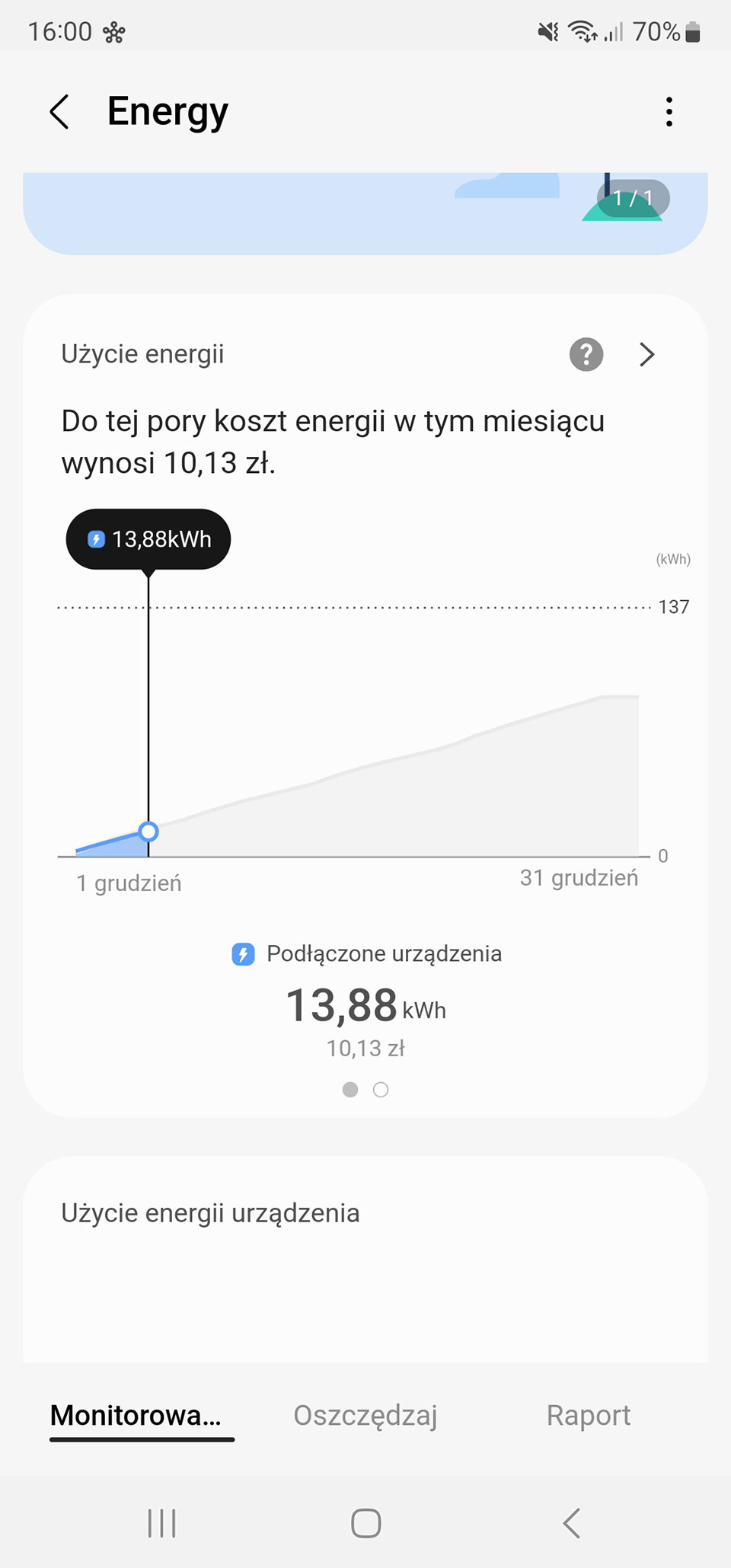Szacunkowe koszty energii w aplikacji SmartThings