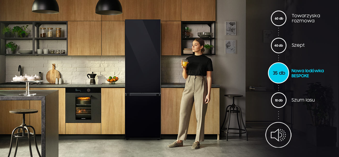 35 dB to natężenie dźwięku lodówki Samsung RB38C7B5D22