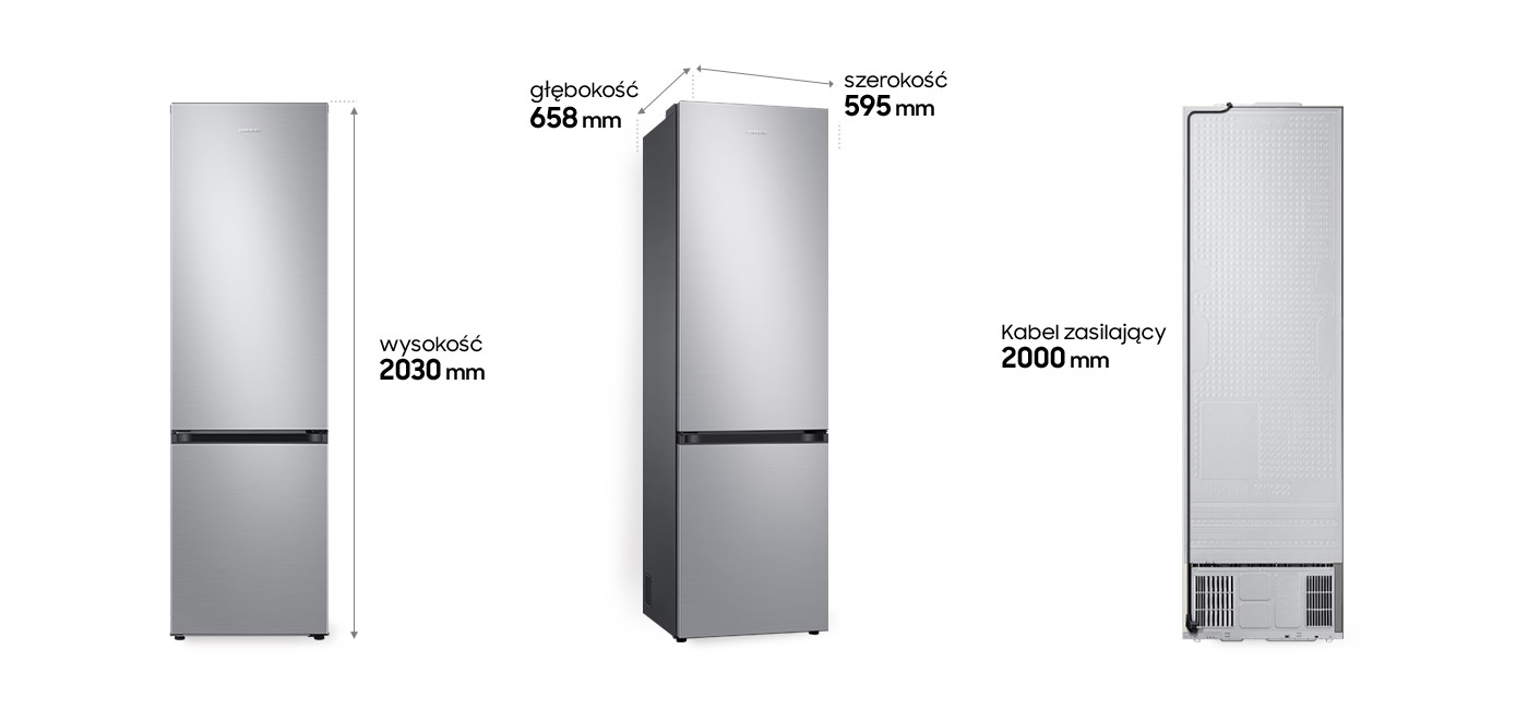 Wysokość, głębokość i szerokość lodówki RB38C602DSA z oferty Neonet oraz długość kabla zasilającego