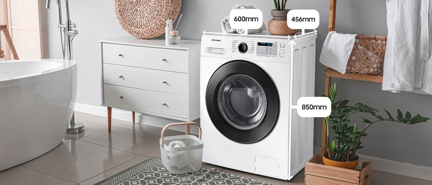 Przedstawienie wymiarów slim pralki Samsung EcoBubble z oferty sklepu Neonet