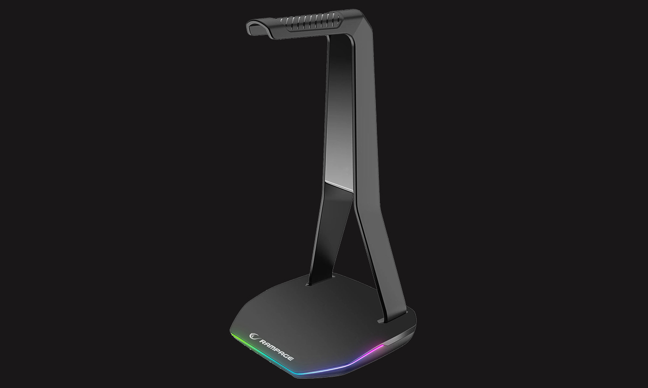 Stojak na słuchawki Rampage Tower T14 (RGB, 2x USB-A, USB-C) - Widok ogólny, grafika z tłem