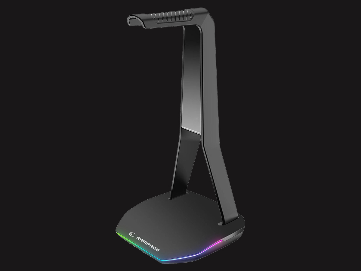 Stojak na słuchawki Rampage Tower T14 (RGB, 2x USB-A, USB-C) - Widok ogólny, grafika z tłem