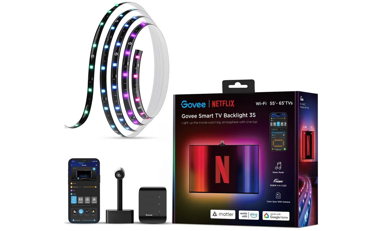 Taśma LED Govee H6098 Backlight do TV 55-65 cali Netflix - Widok ogólny z opakowaniem