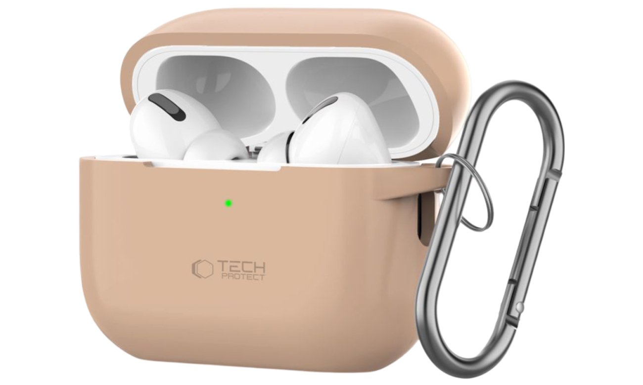 Etui Tech-Protect Silicone Hook do Apple AirPods Pro (1.|2. gen.) Cafe Latte - Widok od przodu pod kątem