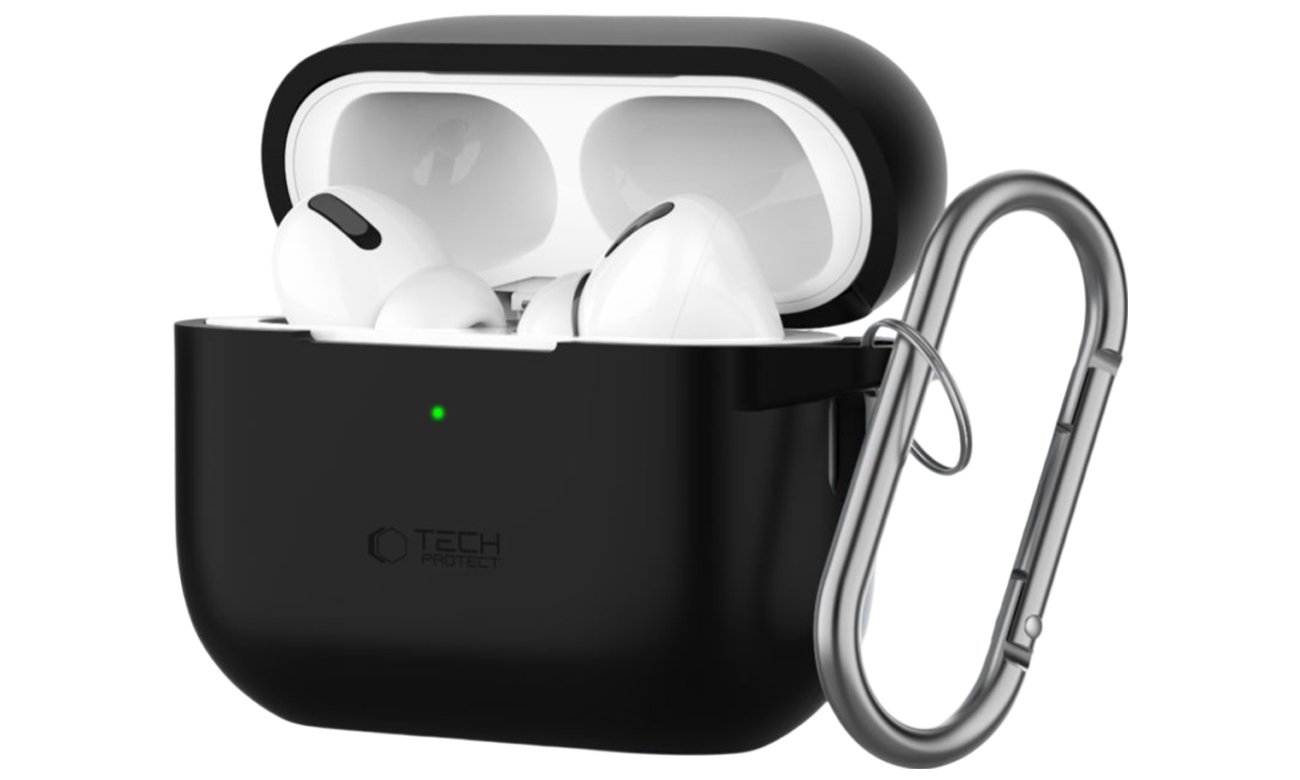 Etui Tech-Protect Silicone Hook do Apple AirPods Pro (1.|2. gen.) Black - Widok od przodu pod kątem