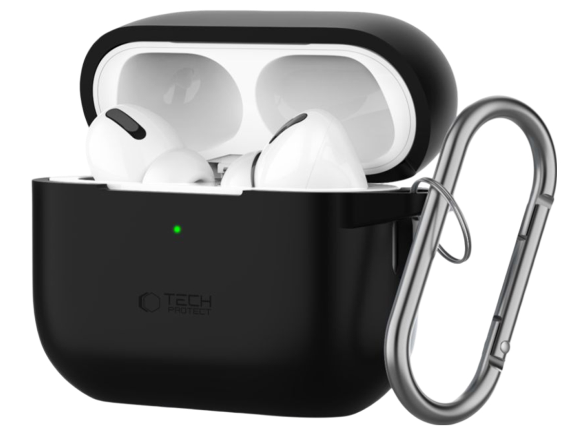 Etui Tech-Protect Silicone Hook do Apple AirPods Pro (1.|2. gen.) Black - Widok od przodu pod kątem