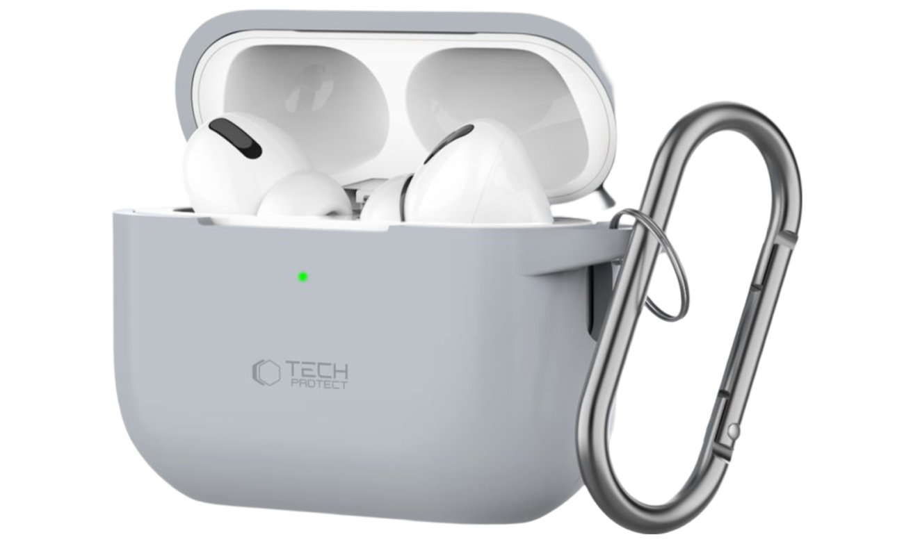 Etui Tech-Protect Silicone Hook do Apple AirPods Pro (1.|2. gen.) Crayon Grey - Widok od przodu pod kątem